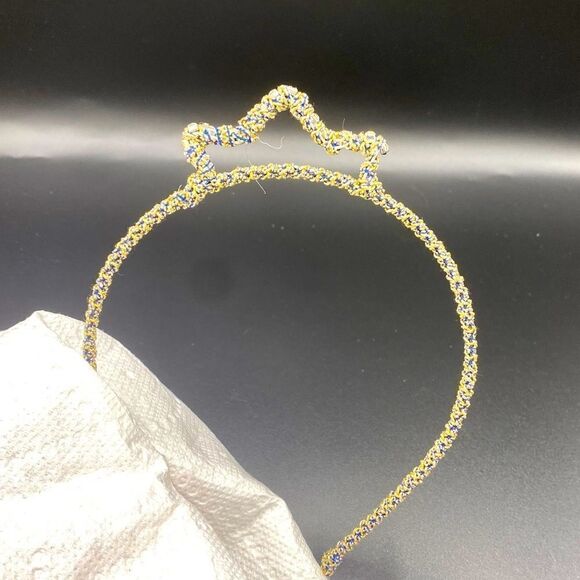 Mini Crown Gold Wired Headband with Rhinestones - Picture 2 of 2